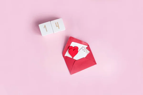 Aftelkalender Voor Valentijnsdag Concept Valentine Harten Houten Kubussen Met Nummers — Stockfoto