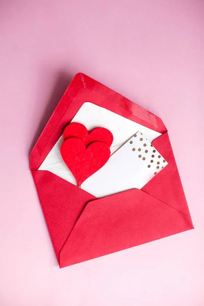 Aftelkalender Voor Valentijnsdag Concept Valentine Harten Kaart Een Roze Achtergrond — Stockfoto