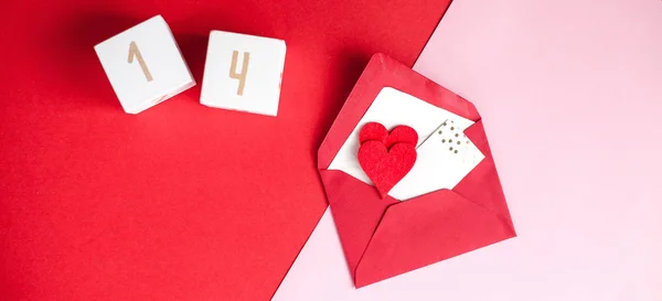 Alla Hjärtans Dag Koncept Valentine Hjärtan Trä Kuber Med Nummer — Stockfoto