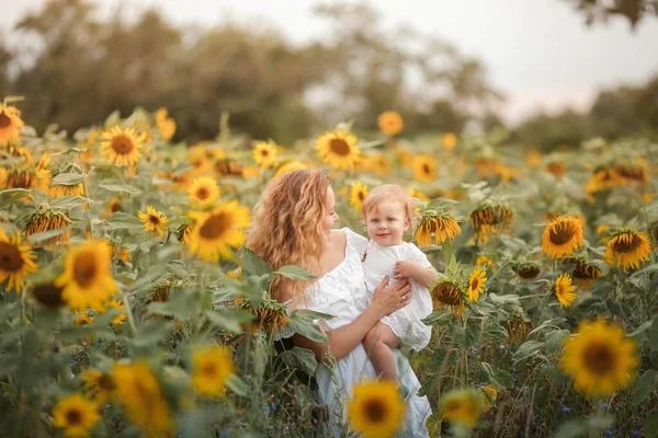 Young Beautiful Mother Holds Hands Little Curly Daughter Motherhood Curly — Stock Photo, Image