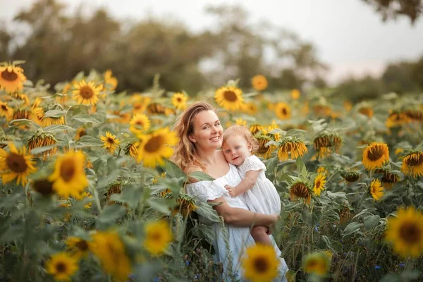 Young Beautiful Mother Holds Hands Little Curly Daughter Motherhood Curly — Stock Photo, Image