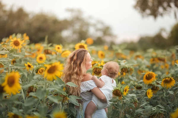 Young Beautiful Mother Holds Hands Little Curly Daughter Motherhood Curly — Stock Photo, Image