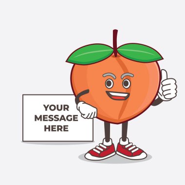 Beyaz tahtalı Şeftali Fruit çizgi film maskotu karakteri.