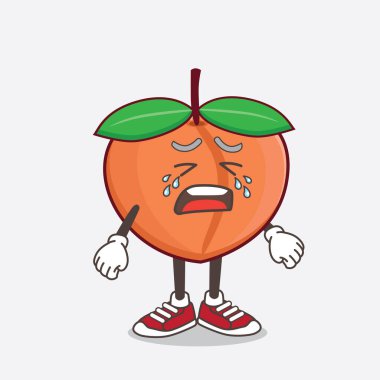 Ağlayan suratlı Şeftali Fruit çizgi film maskotu karakteri.