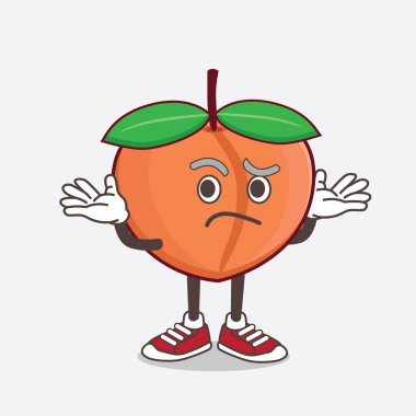 Komik sırıtış ifadesindeki Şeftali Fruit çizgi film maskot karakterinin bir çizimi