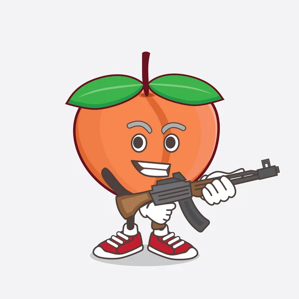 Uma Ilustração Personagem Mascote Desenho Animado Peach Fruit Com Arma — Vetor de Stock
