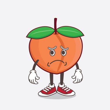 Peach Fruit çizgi film maskotu karakterinin korku dolu bir yüzü var.