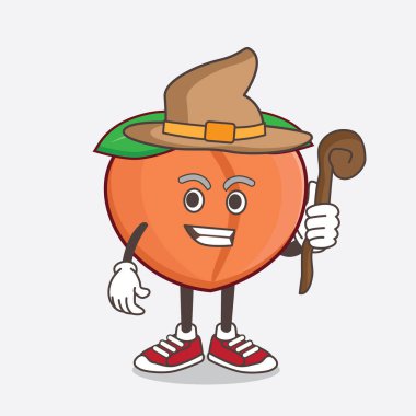 Peach Fruit çizgi film karakteri şapka ve asa takan bir cadının çizimi.