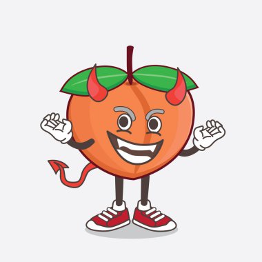 Boynuzları ve kuyruğu olan kırmızı şeytan rolünde Şeftali Meyvesi çizgi film karakteri.