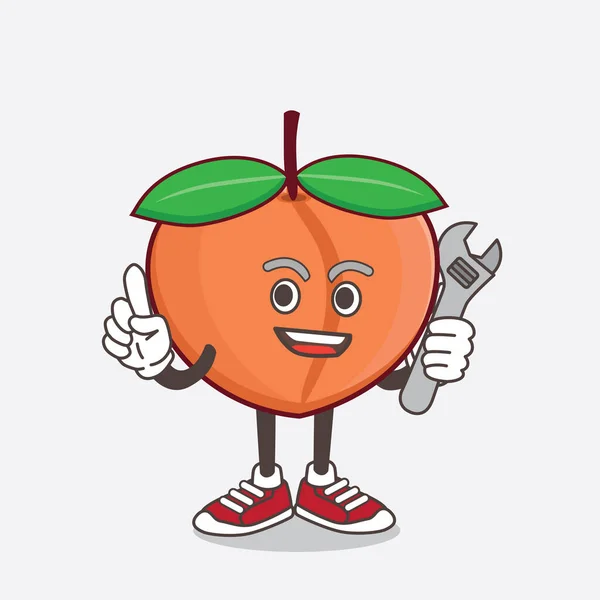 Illustration Peach Fruit Cartoon Mascot Character Happy Mechanic — Stock Vector