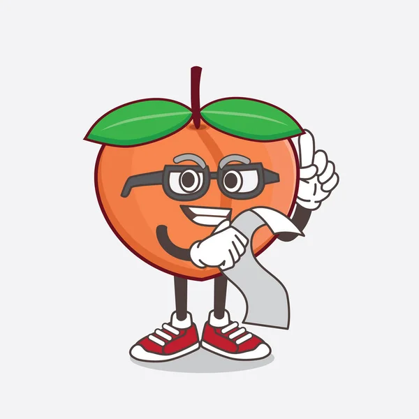 Uma Ilustração Personagem Mascote Desenho Animado Peach Fruit Segurando Menu —  Vetores de Stock