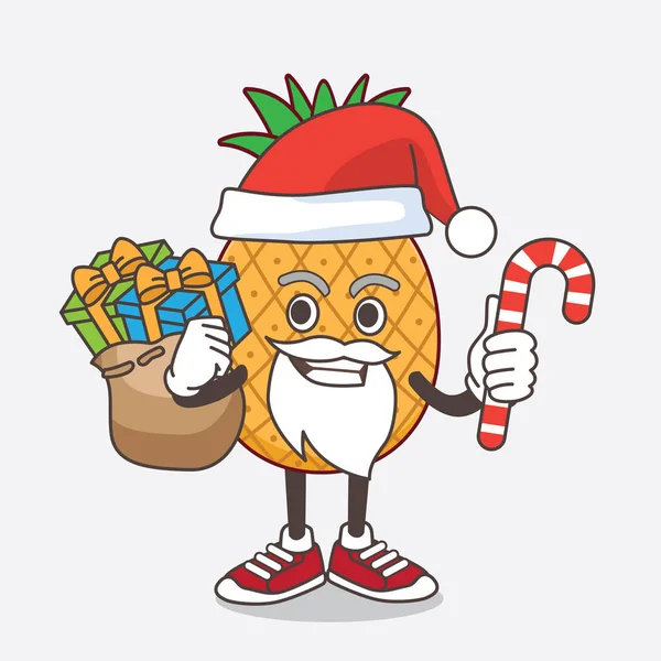 Una Ilustración Del Personaje Mascota Fruta Piña Disfraz Santa Claus — Archivo Imágenes Vectoriales