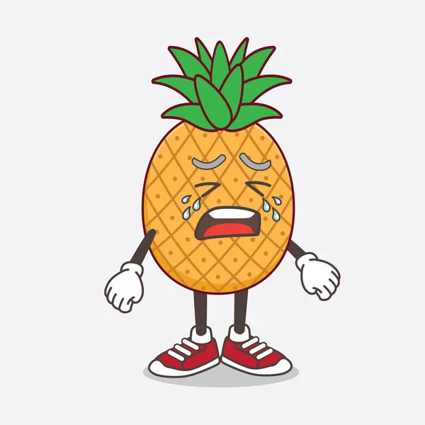 Pineapple Fruit Çizgi Film Maskotu Karakterinin Ağlayan Yüz Ifadesi — Stok Vektör