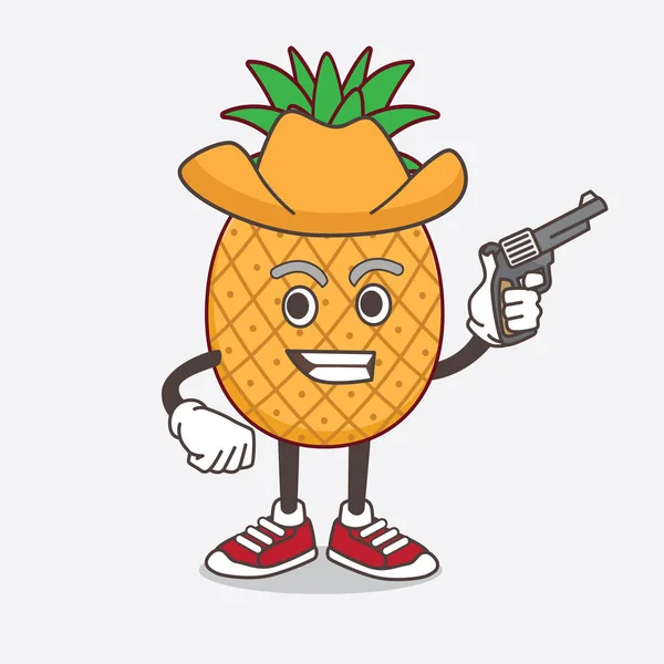 Ilustrace Ananas Ovoce Karikatura Maskot Postava Drží Zbraň — Stockový vektor