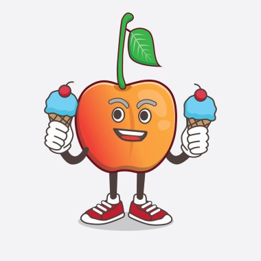 İki dondurma yiyen Royal Ann Cherry çizgi film maskotu.