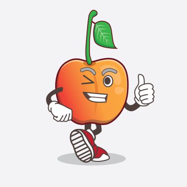 Royal Ann Cherry çizgi film maskotu karakterinin çizimi başparmakları yukarı kaldırıyor.