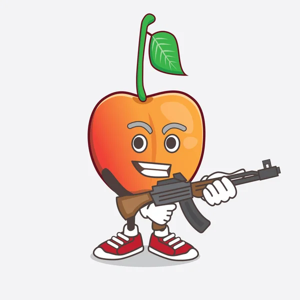 Illustration Royal Ann Cherry Cartoon Mascot Character Assault Rifle Machine — Stock Vector