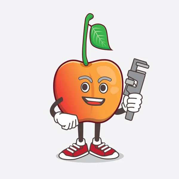 Illustration Royal Ann Cherry Cartoon Mascot Character Happy Plumber — Stock Vector