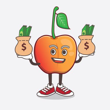 Royal Ann Cherry çizgi film maskotu karakterinin resmi. Elinde para var.