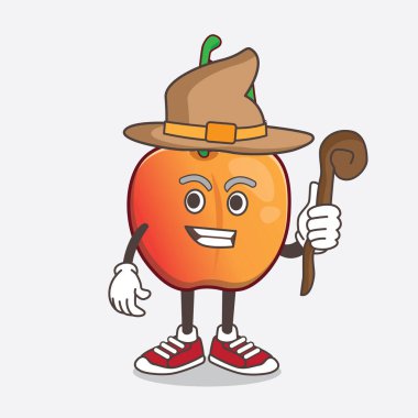 Kraliyet Ann Cherry çizgi film maskotu karakterinin çizimi. Şapka ve asa takan bir cadı.