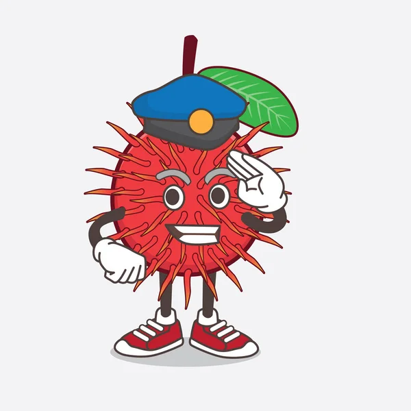 Illustration Rambutan Fruit Cartoon Mascot Character Working Police Officer — Stock Vector