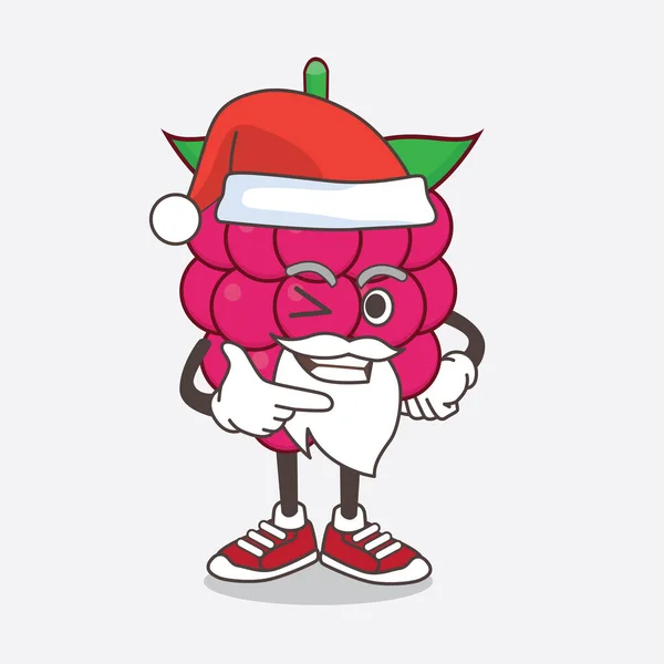 Illustration Raspberry Fruit Cartoon Santa Mascot Character Smiling Face — Stock Vector