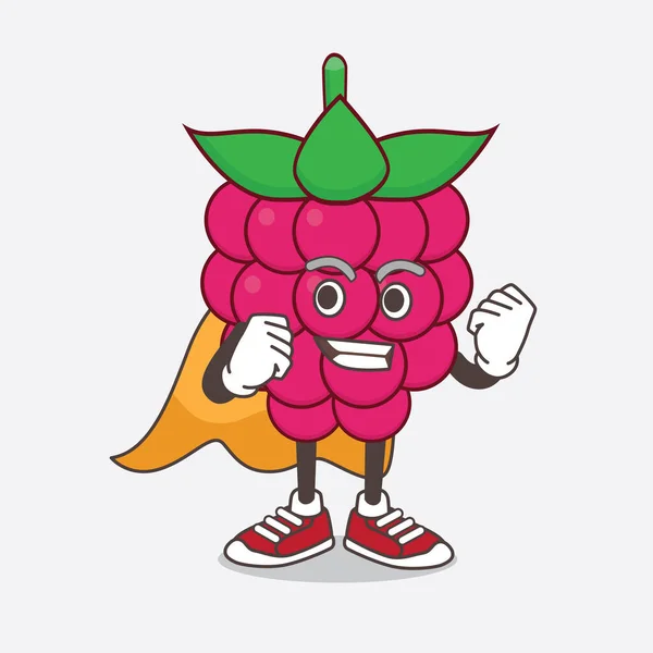 Illustration Raspberry Fruit Cartoon Mascot Character Dressed Super Hero — Stock Vector