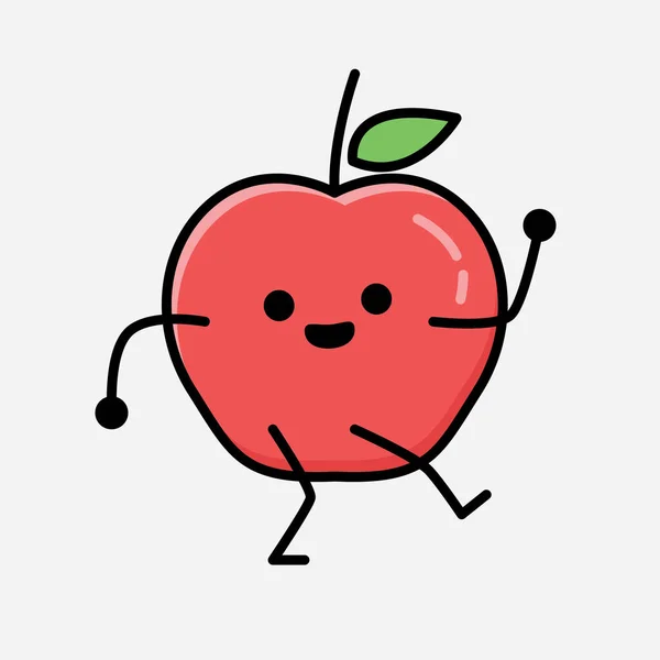 Une Illustration Mignon Personnage Vecteur Mascotte Fruit Pomme Dans Style — Image vectorielle