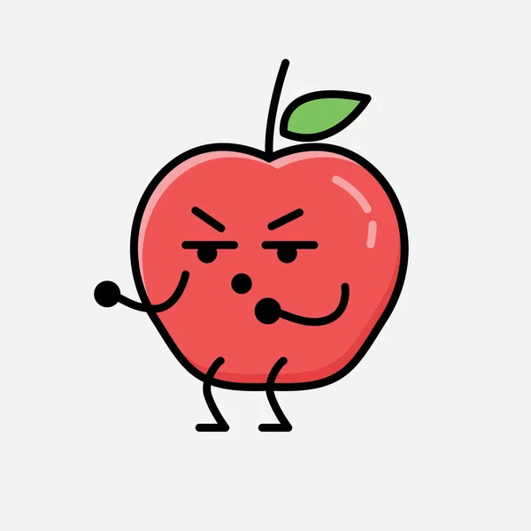 Ilustrace Roztomilého Maskota Jablečného Ovoce Stylu Plochého Designu — Stockový vektor