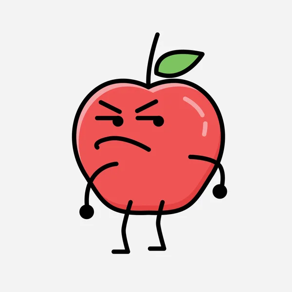 Ilustrace Roztomilého Maskota Jablečného Ovoce Stylu Plochého Designu — Stockový vektor