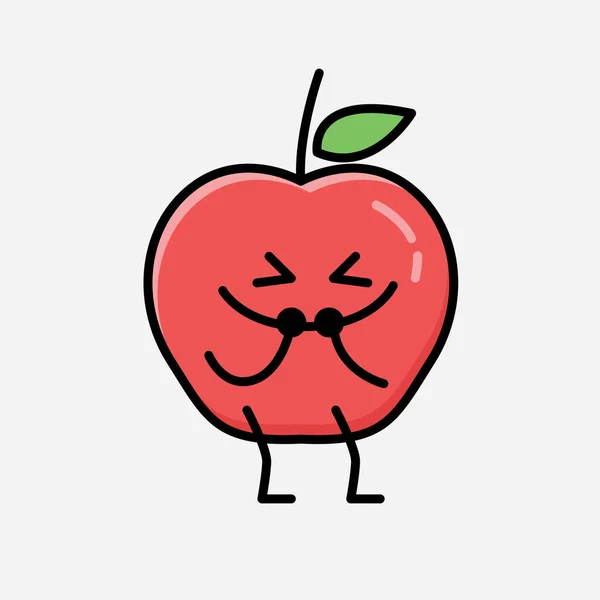 Une Illustration Mignon Personnage Vecteur Mascotte Fruit Pomme Dans Style — Image vectorielle