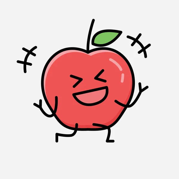 Une Illustration Mignon Personnage Vecteur Mascotte Fruit Pomme Dans Style — Image vectorielle