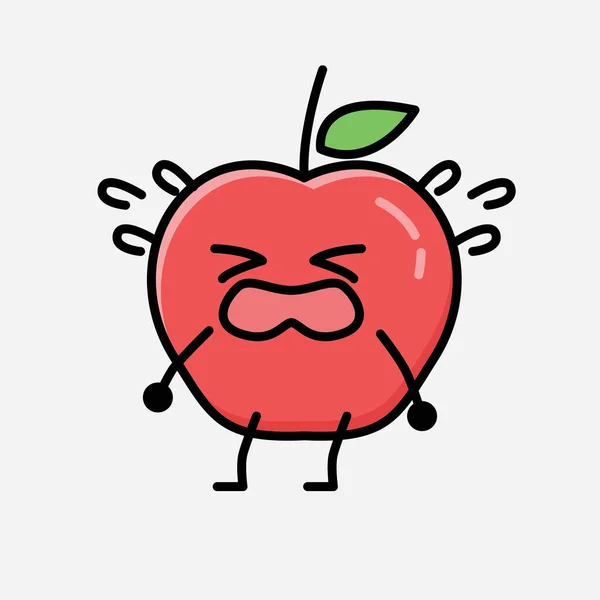 Illustration Cute Apple Fruit Mascot Vector Character Flat Design Style — Stock Vector