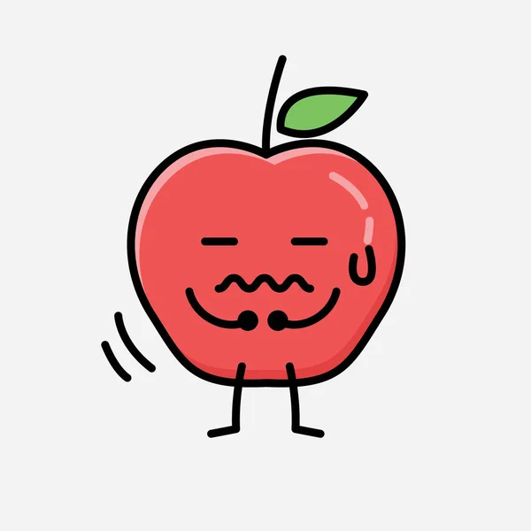 Illustration Cute Apple Fruit Mascot Vector Character Flat Design Style - Stok Vektor