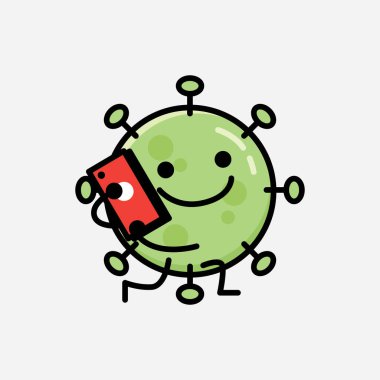 Düz Tasarım Biçimli Şirin Yeşil Virüs Maskot Vektör Karakteri