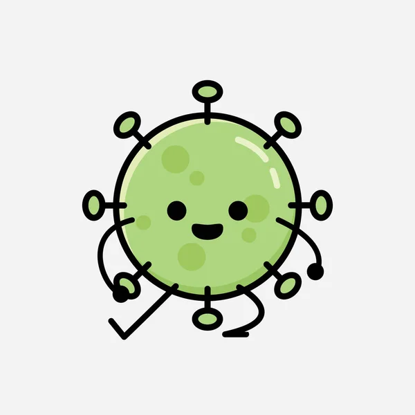 Sebuah Ilustrasi Dari Cute Green Virus Mascot Vector Character Flat - Stok Vektor