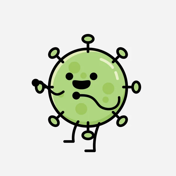 Illustration Cute Green Virus Mascot Vector Character Flat Design Style — Stock Vector