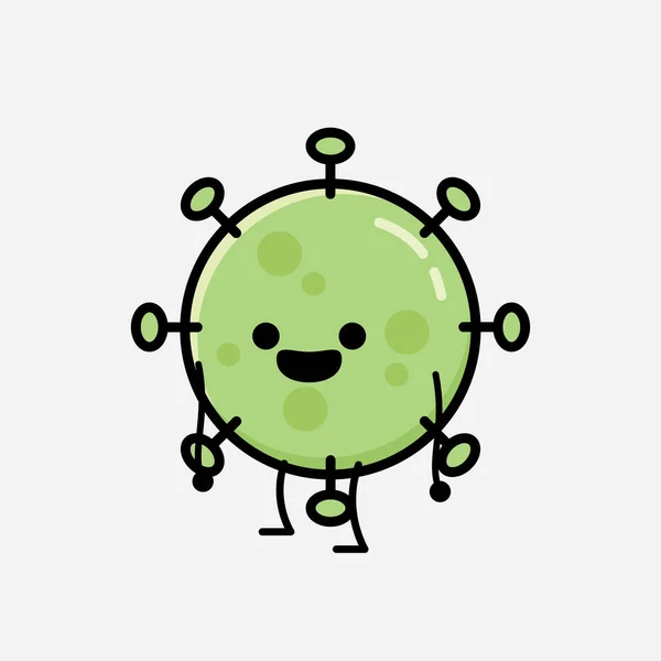 Illustrazione Carino Verde Virus Mascotte Personaggio Vettoriale Stile Design Piatto — Vettoriale Stock