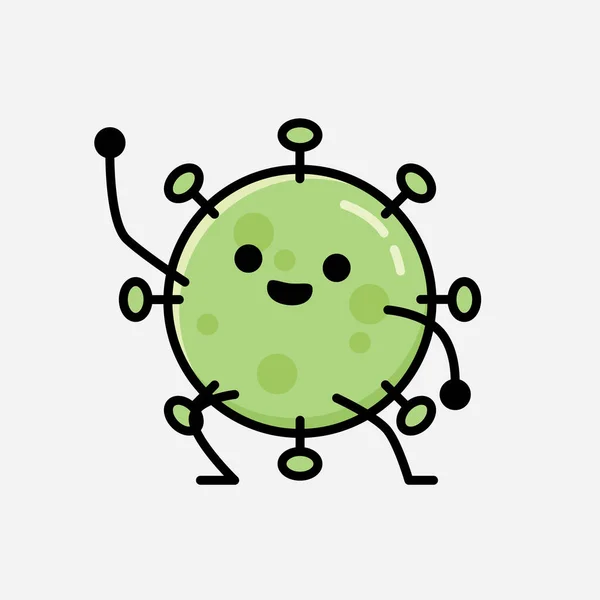 Μια Απεικόνιση Του Χαριτωμένο Πράσινο Virus Mascot Vector Χαρακτήρα Επίπεδο — Διανυσματικό Αρχείο