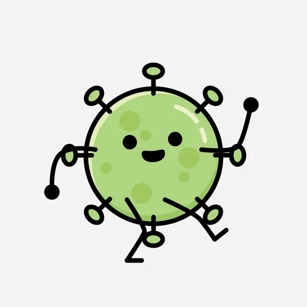 Illustration Cute Green Virus Mascot Vector Character Flat Design Style — Stock Vector