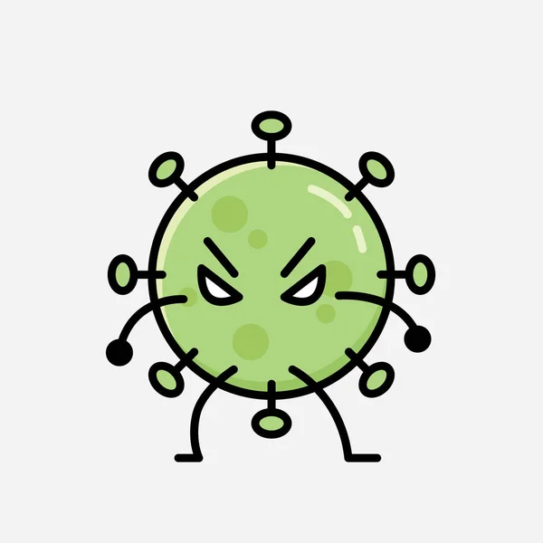 Illustrazione Carino Verde Virus Mascotte Personaggio Vettoriale Stile Design Piatto — Vettoriale Stock