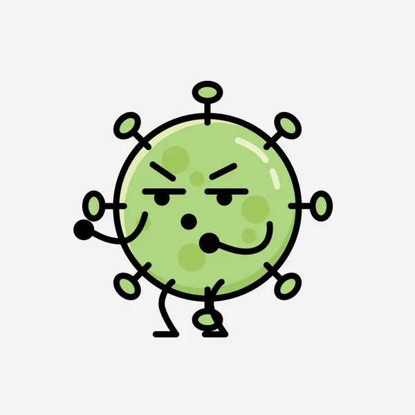 Een Illustratie Van Schattig Groen Virus Mascotte Vector Karakter Vlakke — Stockvector