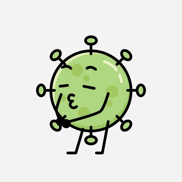 Een Illustratie Van Schattig Groen Virus Mascotte Vector Karakter Vlakke — Stockvector