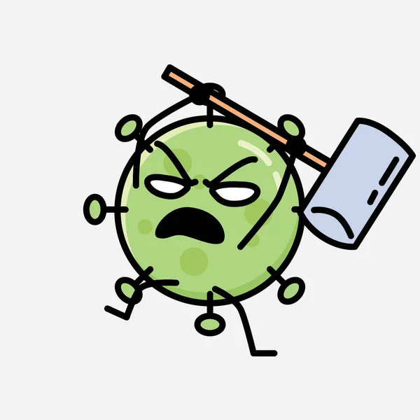 Uma Ilustração Personagem Verde Bonito Vetor Mascote Vírus Estilo Liso — Vetor de Stock