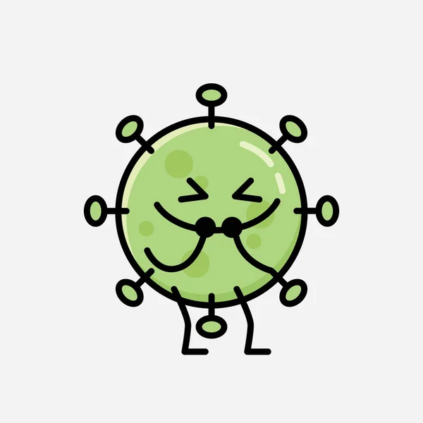 Sebuah Ilustrasi Dari Cute Green Virus Mascot Vector Character Flat - Stok Vektor