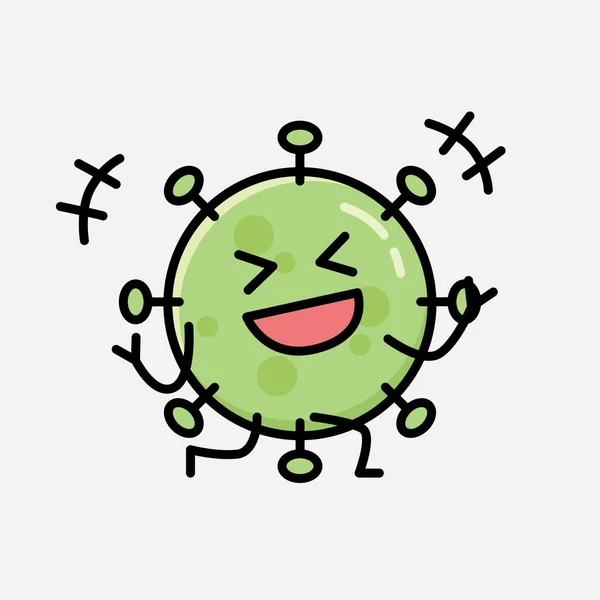 Een Illustratie Van Schattig Groen Virus Mascotte Vector Karakter Vlakke — Stockvector