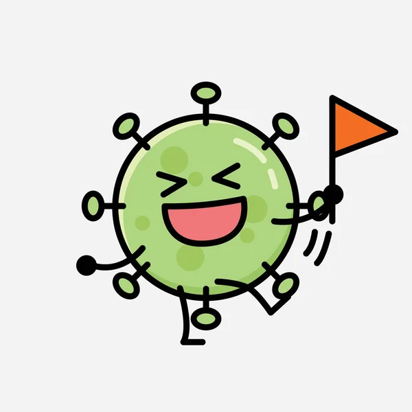 Une Illustration Personnage Vectoriel Mascotte Virus Vert Mignon Dans Style — Image vectorielle