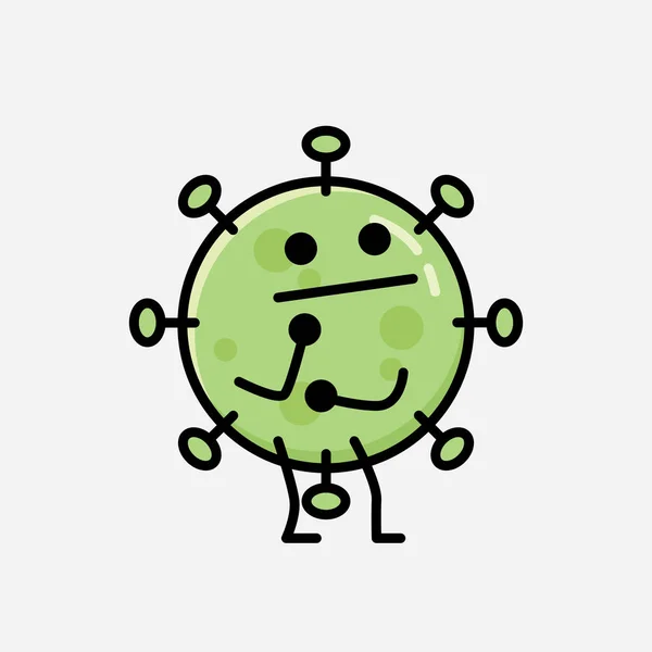 Sebuah Ilustrasi Dari Cute Green Virus Mascot Vector Character Flat - Stok Vektor
