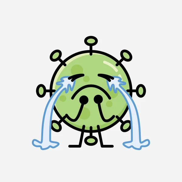 Eine Illustration Des Niedlichen Grünen Virus Maskottchen Vektorcharakters Flachen Design — Stockvektor