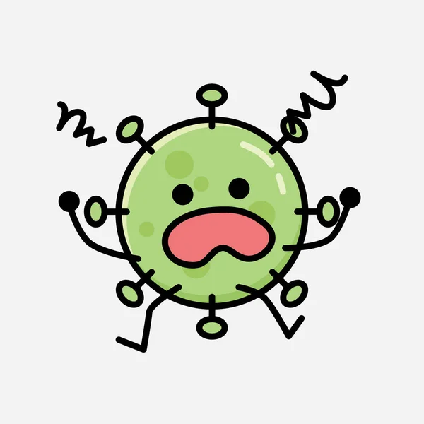 Een Illustratie Van Schattig Groen Virus Mascotte Vector Karakter Vlakke — Stockvector